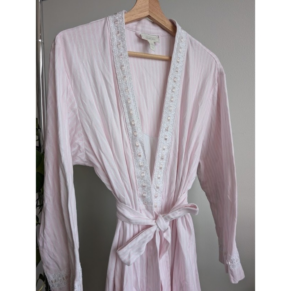 pink robe 100% cotton L striped eyelet trim pastel princess barbie coquette